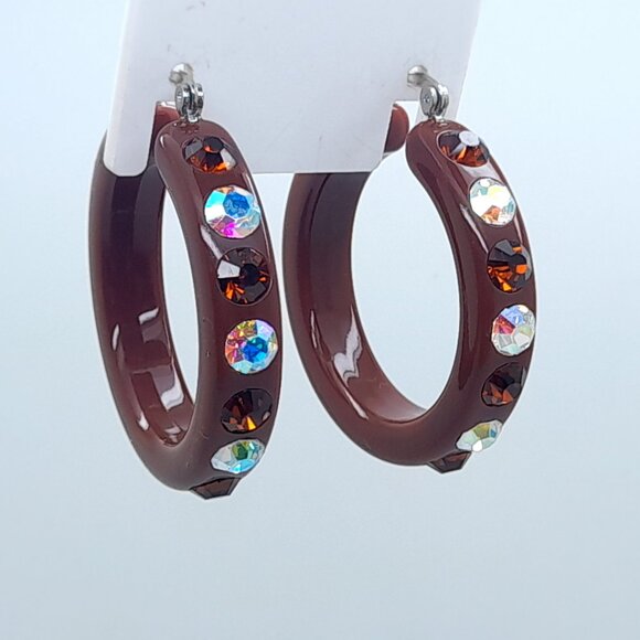 1.5 chunky brown Lucite Acrylic wide Hoop Latch Back Fashion vintage Earrings - Picture 2 of 4